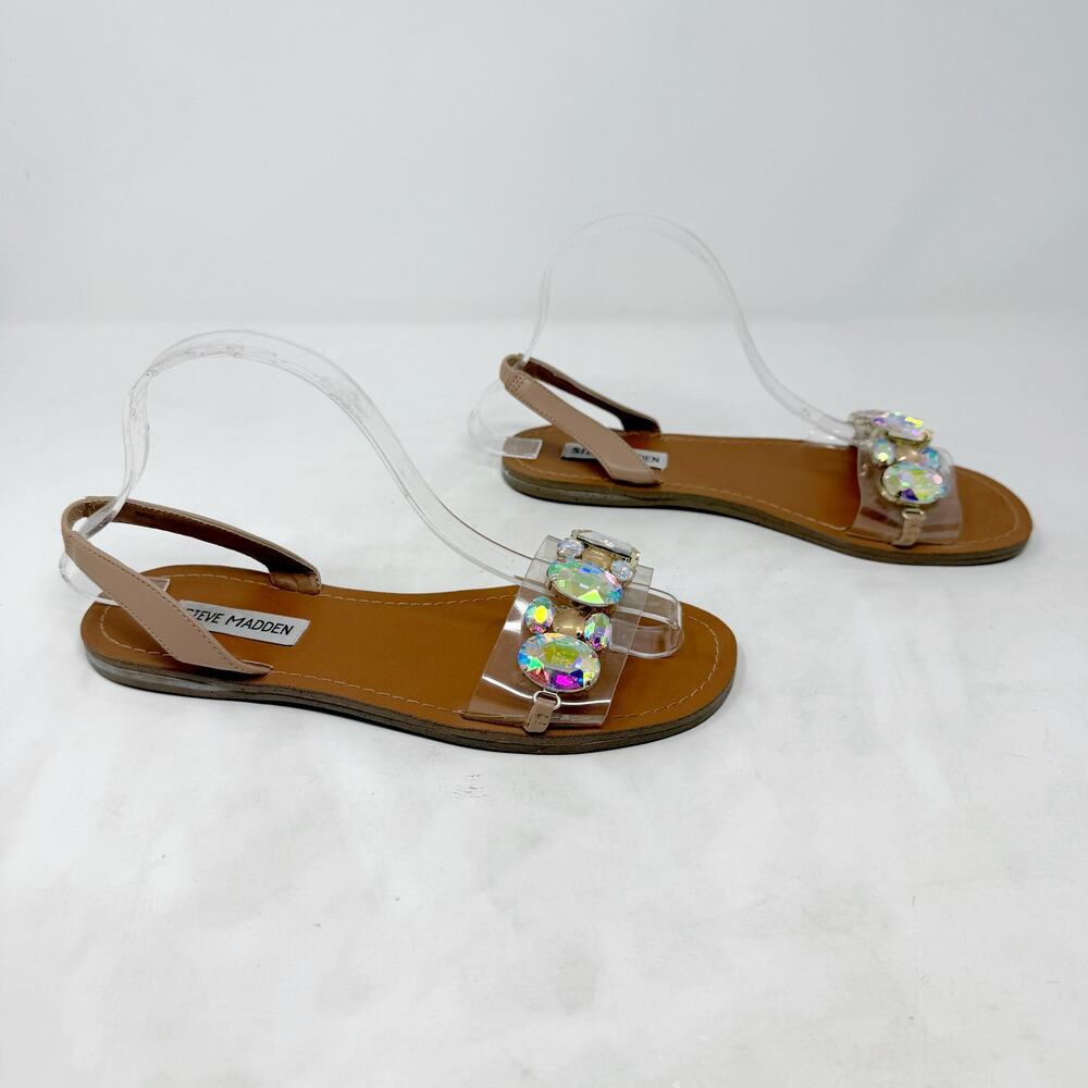 [Steve Madden] Alice Jeweled Crystal Jumbo Rhinestone Slingback Flat Sandals 8